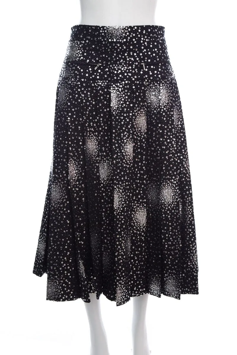Chanel Black Sequin Pleated Skirt SZ 38