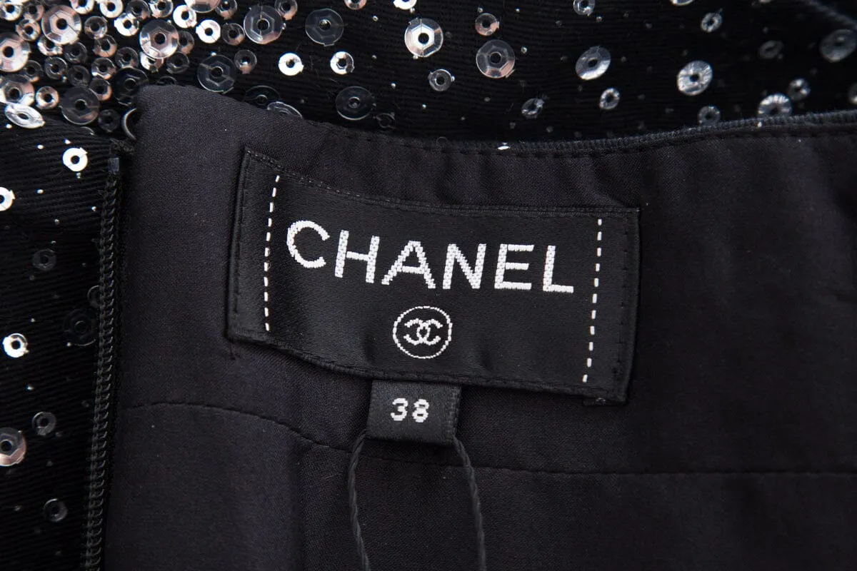 Chanel Black Sequin Pleated Skirt SZ 38
