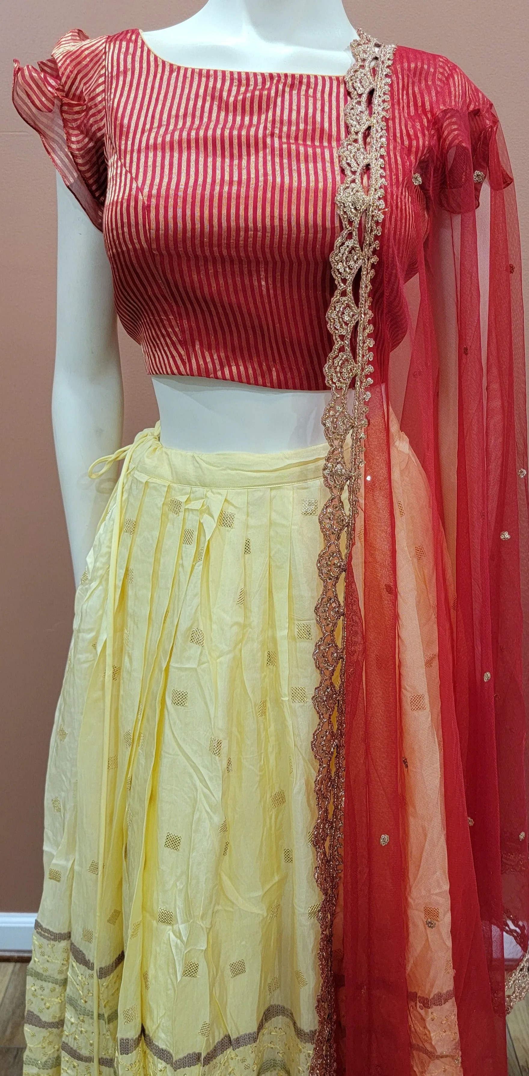 Chinan Lehenga Set in Red and Yellow