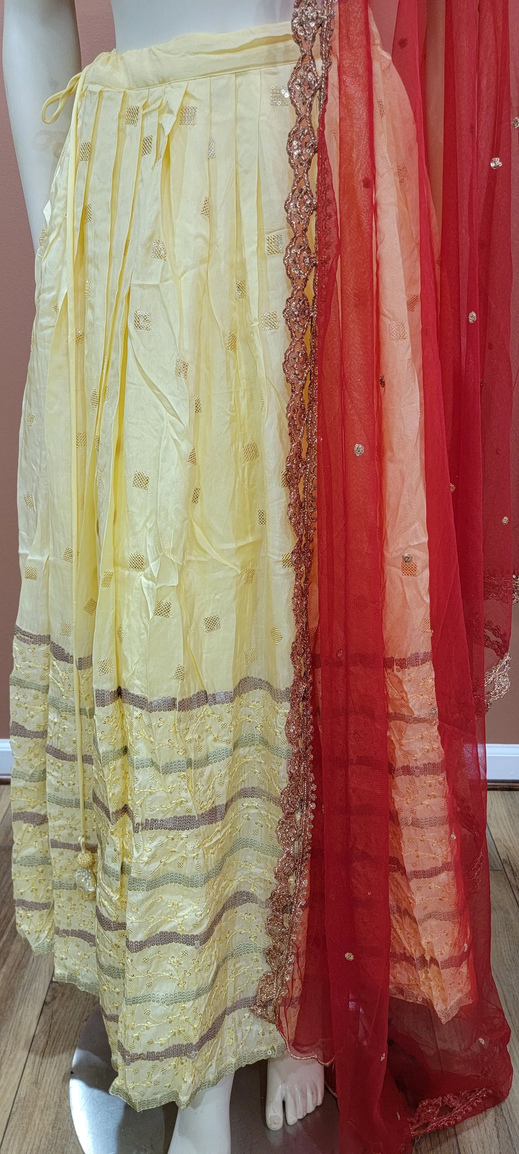 Chinan Lehenga Set in Red and Yellow