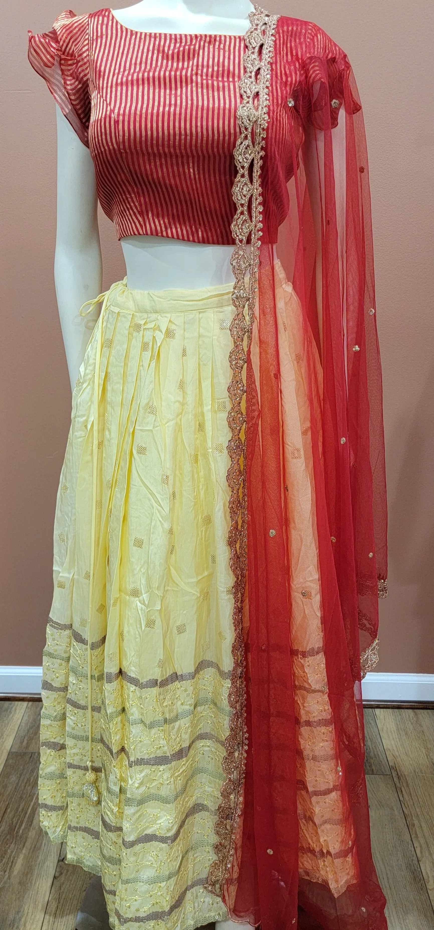 Chinan Lehenga Set in Red and Yellow