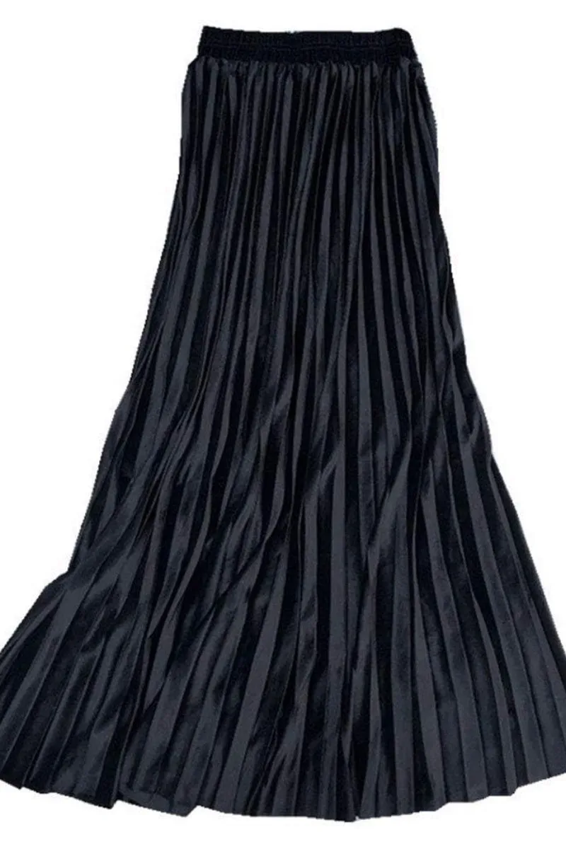 Chouyatou Women's Fall Winter High Wasit Ankle Length Velvet Maxi Long Pleated Skirt