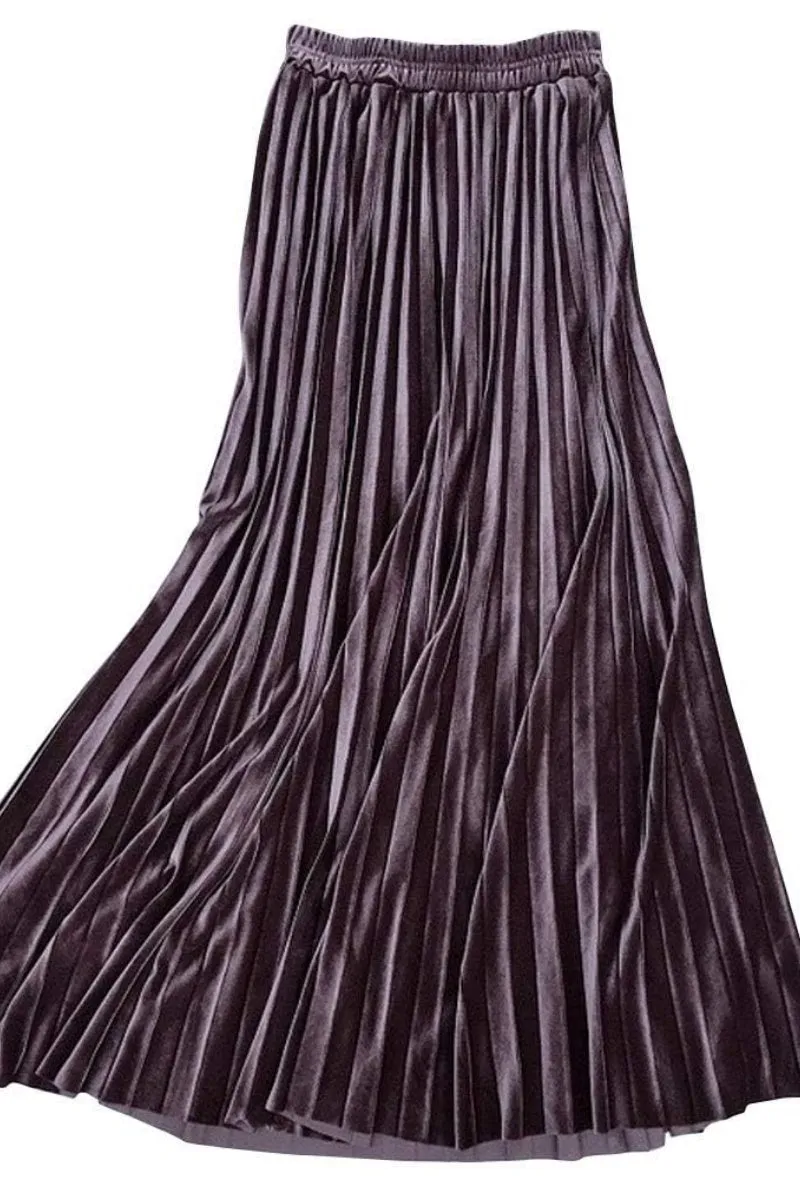 Chouyatou Women's Fall Winter High Wasit Ankle Length Velvet Maxi Long Pleated Skirt