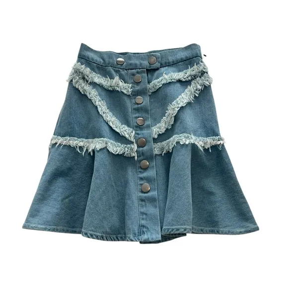 C/MEO Collective mini denim jean skirt. “Stranded” style. Size small.