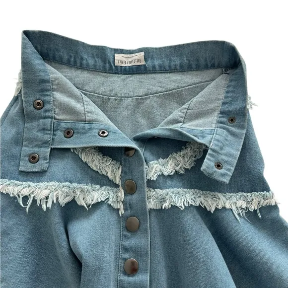 C/MEO Collective mini denim jean skirt. “Stranded” style. Size small.
