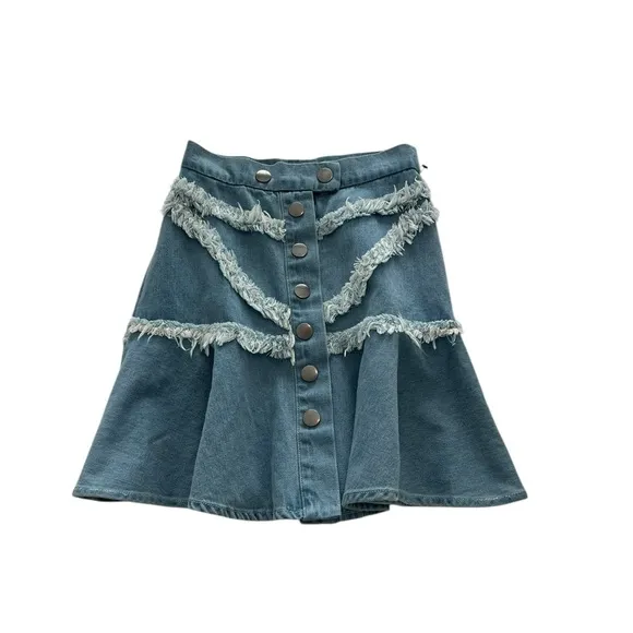C/MEO Collective mini denim jean skirt. “Stranded” style. Size small.