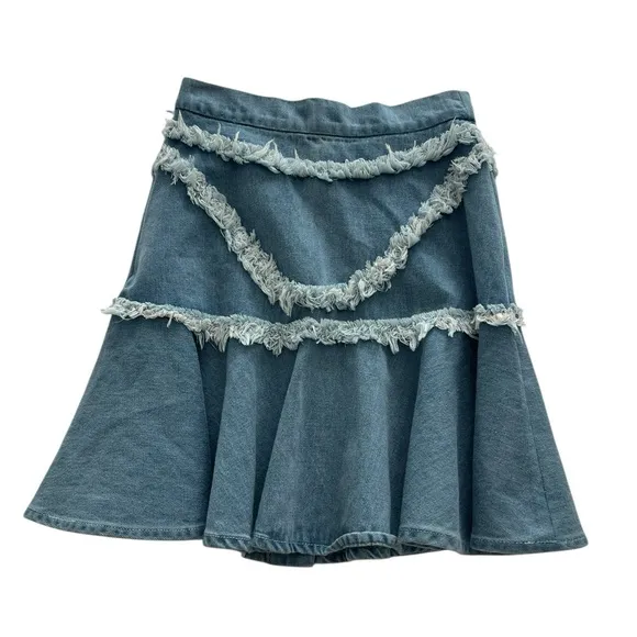 C/MEO Collective mini denim jean skirt. “Stranded” style. Size small.
