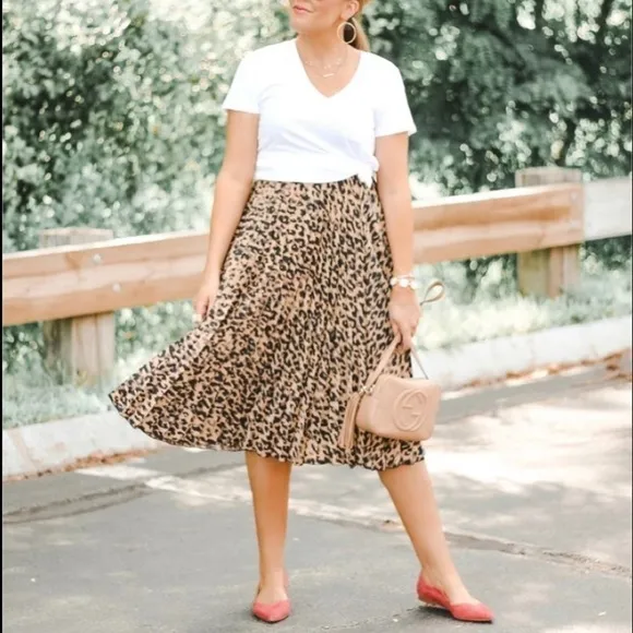 Codex Mode Animal Printed Accordion Pleated MidiLength Flared Skirt Sz Small