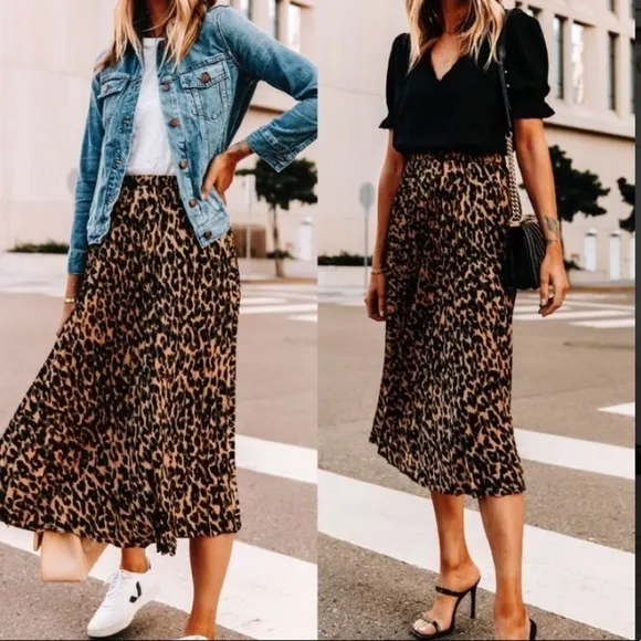 Codex Mode Animal Printed Accordion Pleated MidiLength Flared Skirt Sz Small