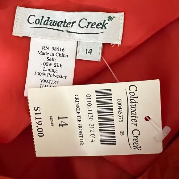 Coldwater Creek Fit and Flair Dress Women Size 14 Orange Silk Sleeveless NEW
