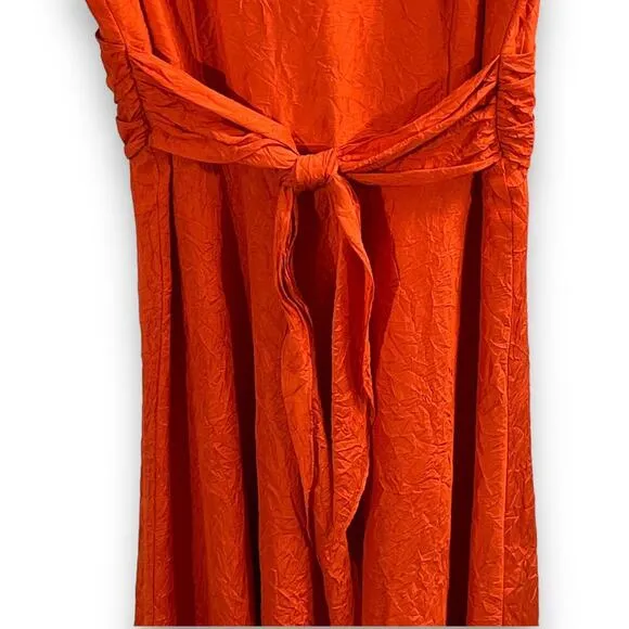 Coldwater Creek Fit and Flair Dress Women Size 14 Orange Silk Sleeveless NEW