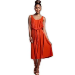 Coldwater Creek Fit and Flair Dress Women Size 14 Orange Silk Sleeveless NEW