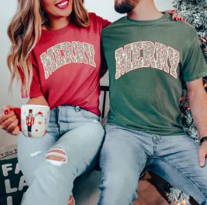 Comfort Colors Leopard Merry Shirt / Christmas Shirt/ Adult Sizes - Multiple Colors