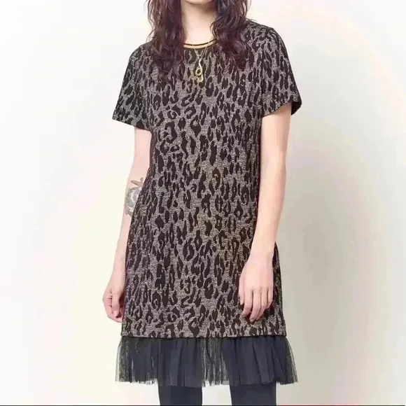 Corey Lynn Calter Leopard Print Sparkly T-shirt Dress with Tulle