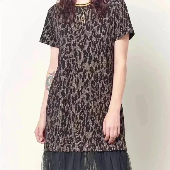 Corey Lynn Calter Leopard Print Sparkly T-shirt Dress with Tulle