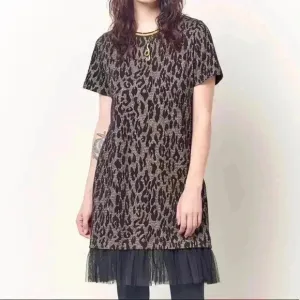 Corey Lynn Calter Leopard Print Sparkly T-shirt Dress with Tulle