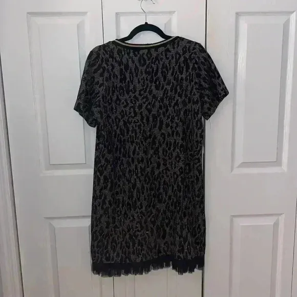 Corey Lynn Calter Leopard Print Sparkly T-shirt Dress with Tulle