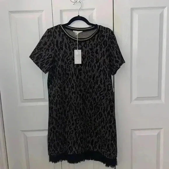 Corey Lynn Calter Leopard Print Sparkly T-shirt Dress with Tulle