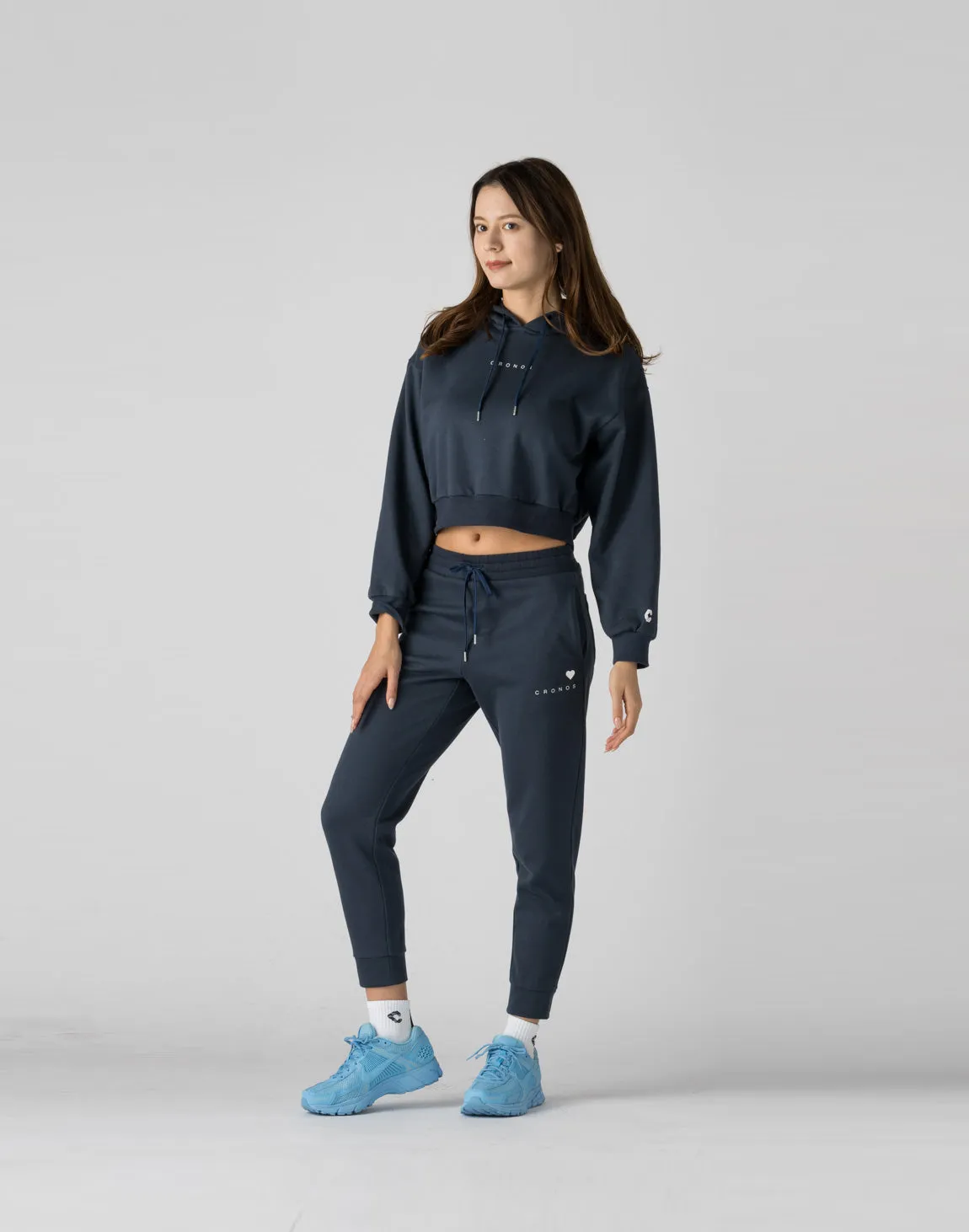 CRONOS WOMEN HEART LOGO SWEAT PANTS【NAVY】