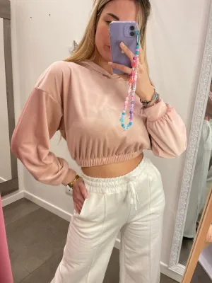 Crop top rosa in ciniglia