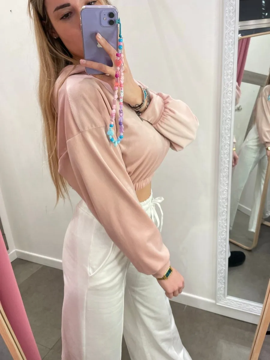 Crop top rosa in ciniglia