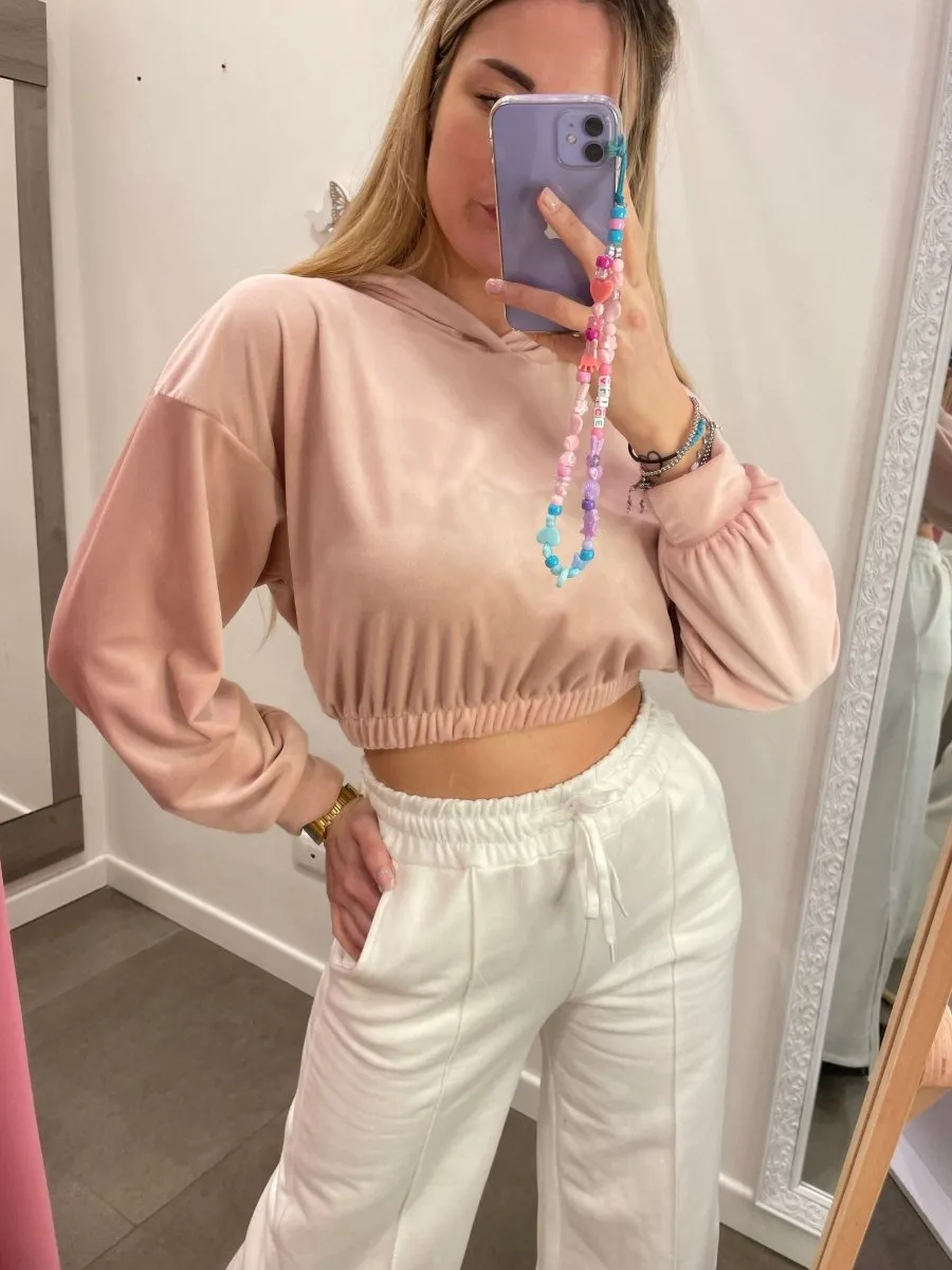 Crop top rosa in ciniglia