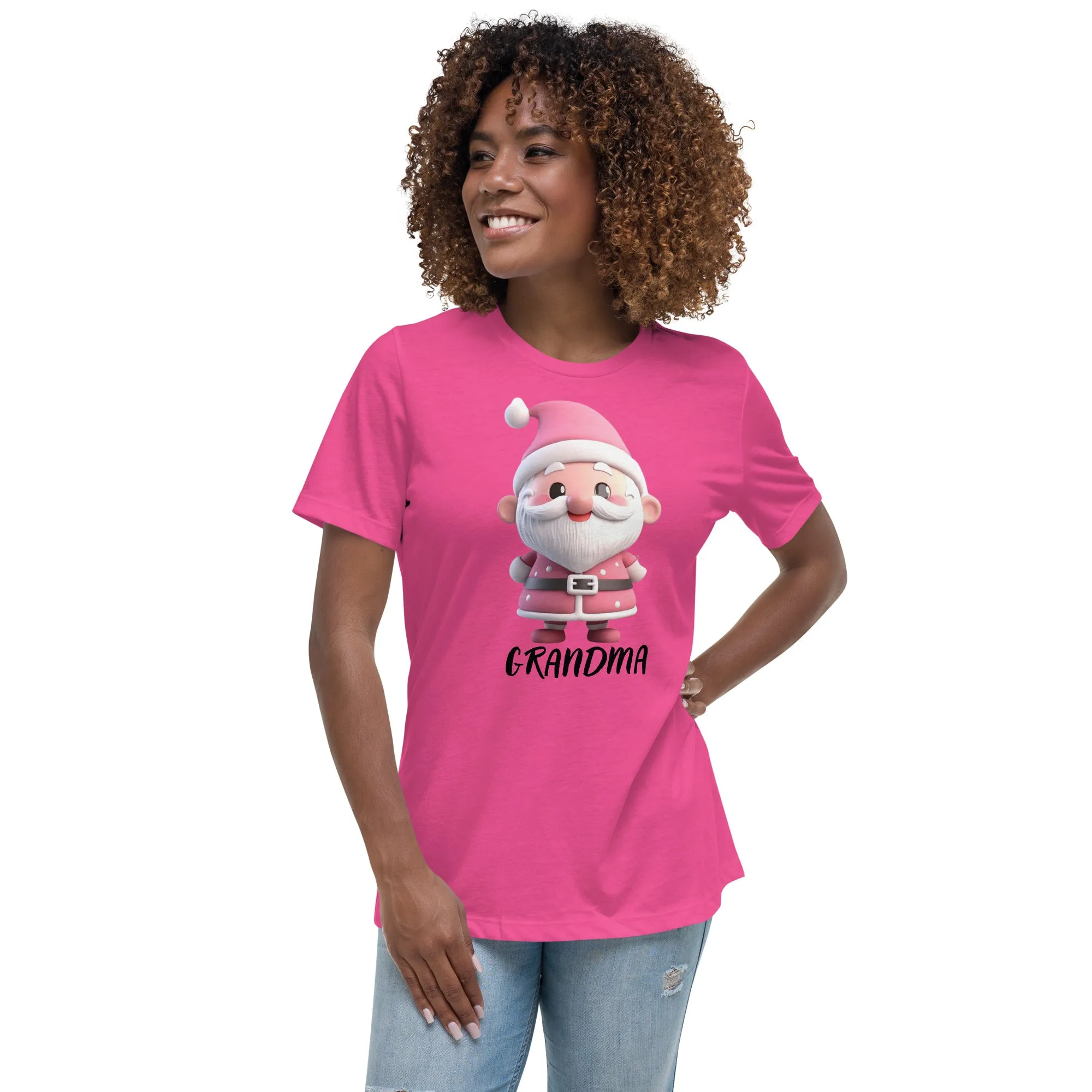 Cute Pink Santa Claus Grandma Christmas T-Shirt (Women) SANTA006