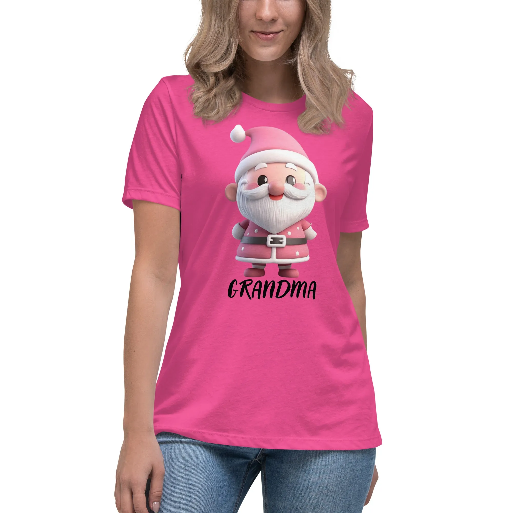 Cute Pink Santa Claus Grandma Christmas T-Shirt (Women) SANTA006