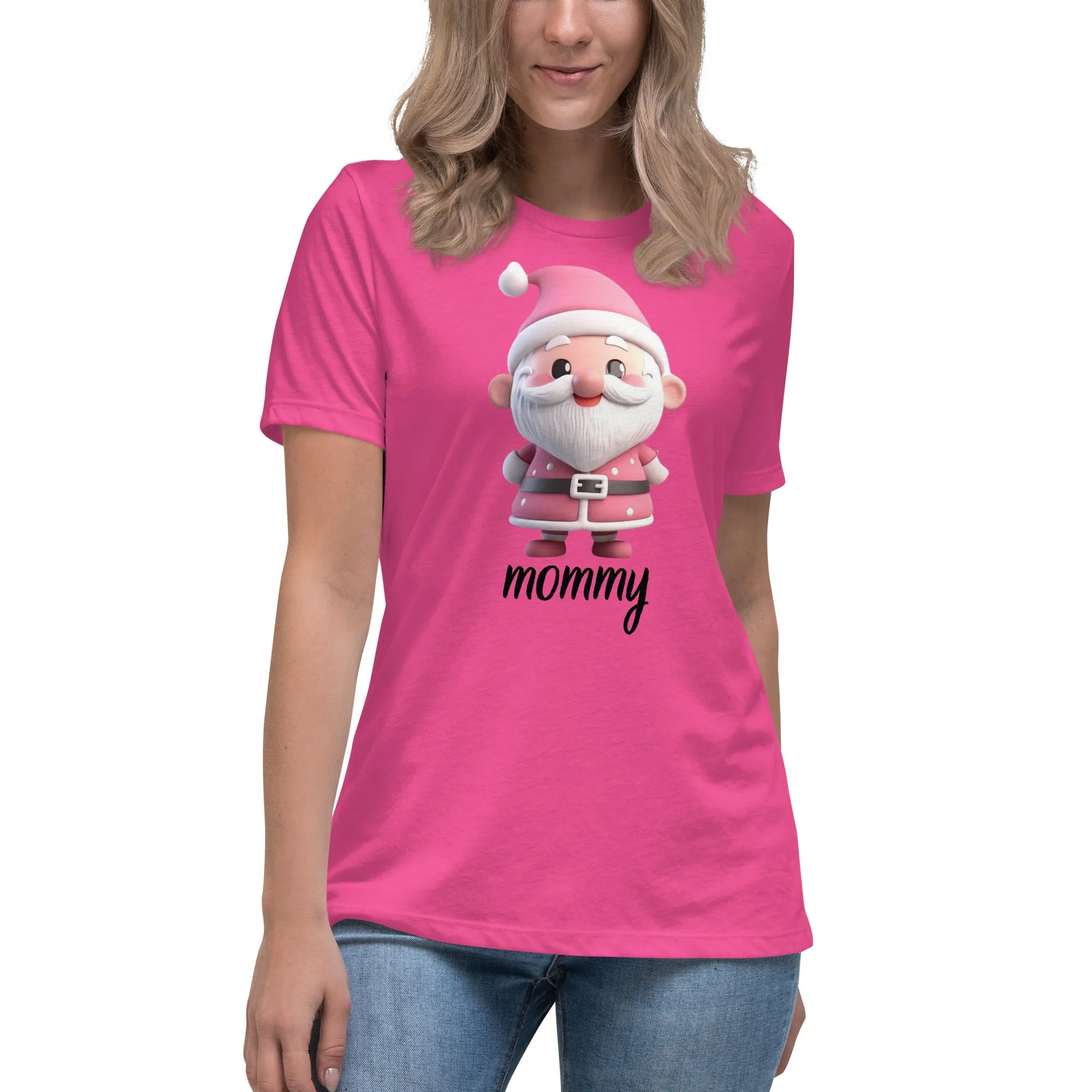 Cute Pink Santa Claus Mommy Christmas T-Shirt (Women) SANTA002
