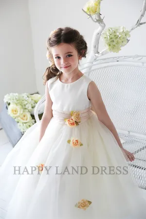 D1236 Satin with Tulle Flower Dress (6 Diff. Colors)