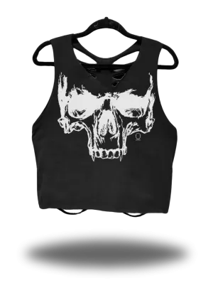 DESTRUCTION BLACK CROP TANK TOP
