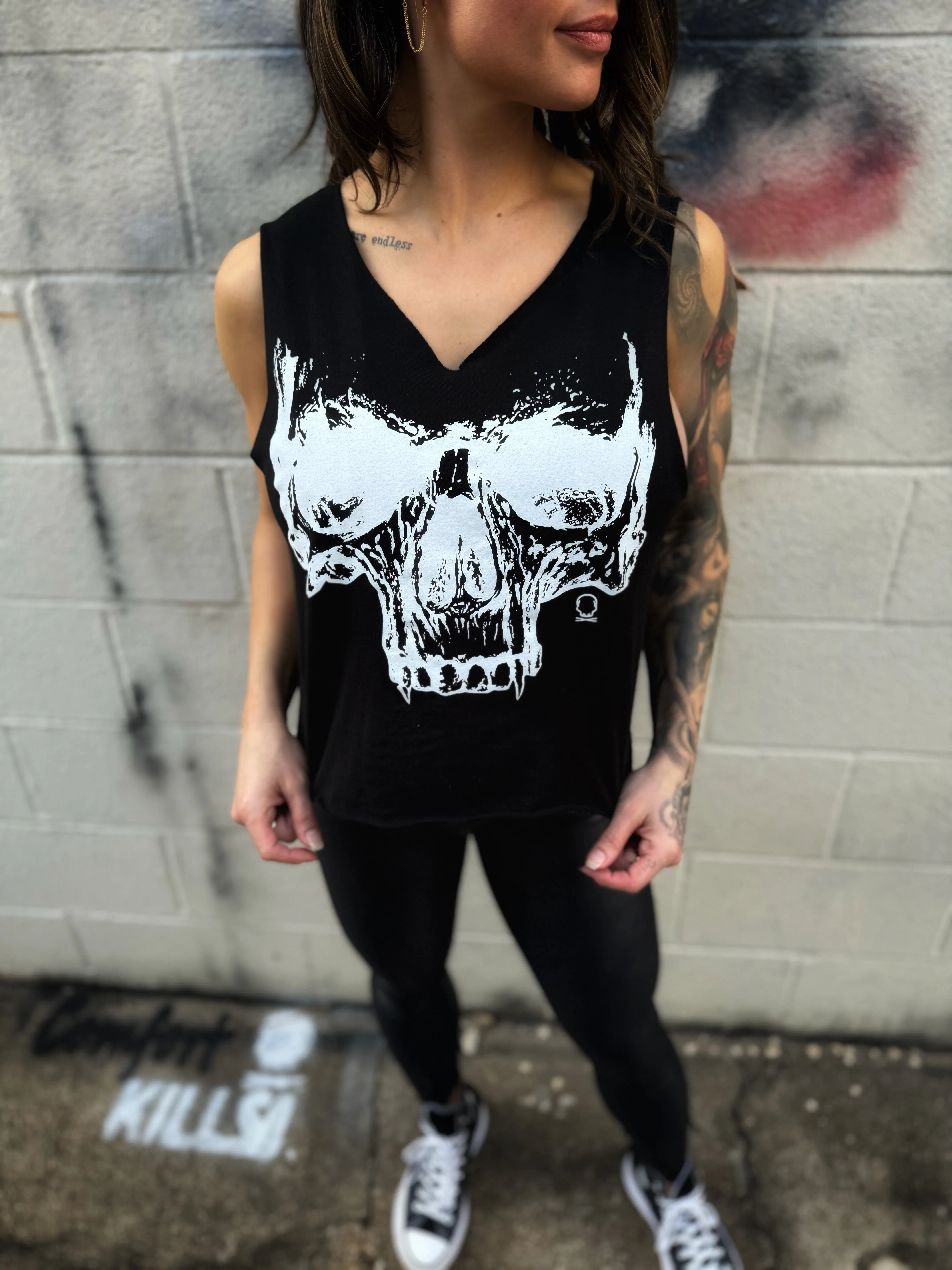DESTRUCTION BLACK CROP TANK TOP