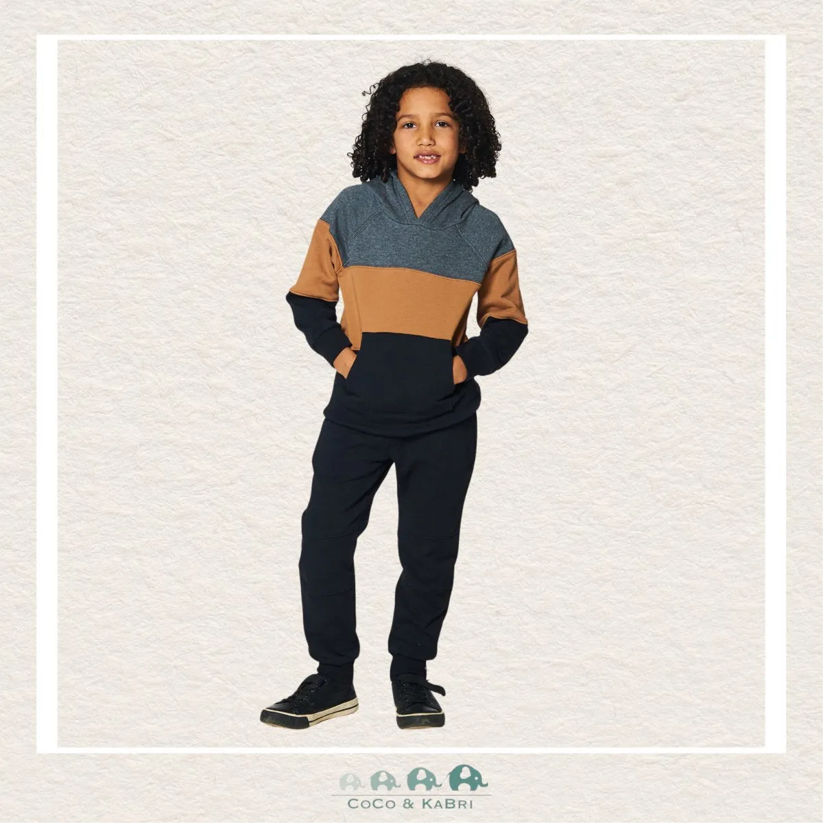 Deux par Deux: Color Block Hooded Fleece Sweatshirt