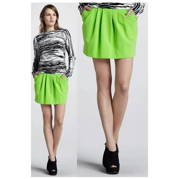 Diane Von Furstenberg Jan Knit Stretch Suiting Electric Lime Green Skirt 6