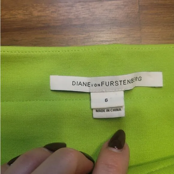 Diane Von Furstenberg Jan Knit Stretch Suiting Electric Lime Green Skirt 6