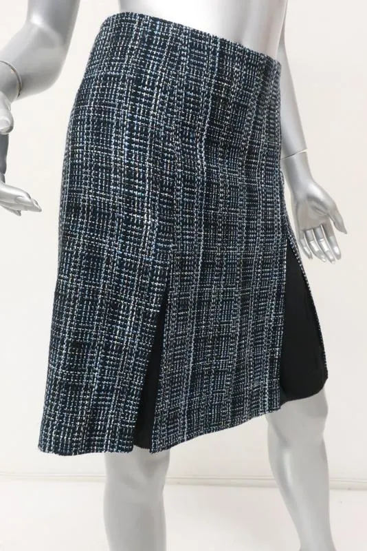 Draper James Susannah Tweed Skirt Blue/Black Size 2 Pleated A-Line