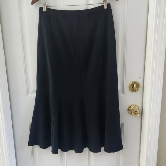 Eileen Fisher Trumpet Pleated Black Wool Blend Midi Maxi Skirt Size PM Petite M