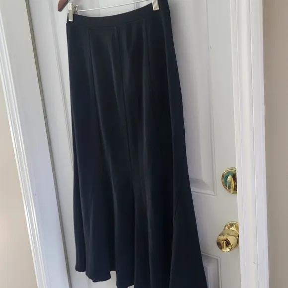 Eileen Fisher Trumpet Pleated Black Wool Blend Midi Maxi Skirt Size PM Petite M