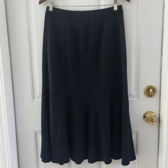 Eileen Fisher Trumpet Pleated Black Wool Blend Midi Maxi Skirt Size PM Petite M