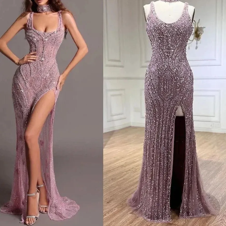 Elegant Sleeveless Mermaid Dress with Slit - Luxury Evening Gown for Women
