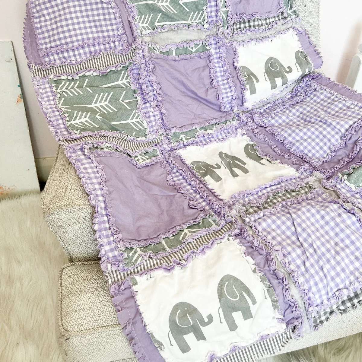 Elephant Crib Bedding | Purple / Gray