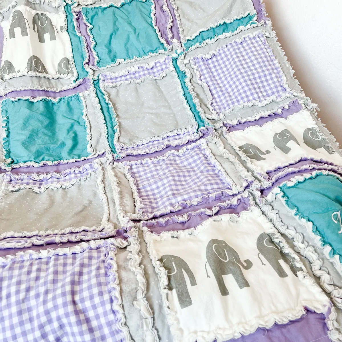 Elephant Crib Bedding - Turquoise / Purple / Gray