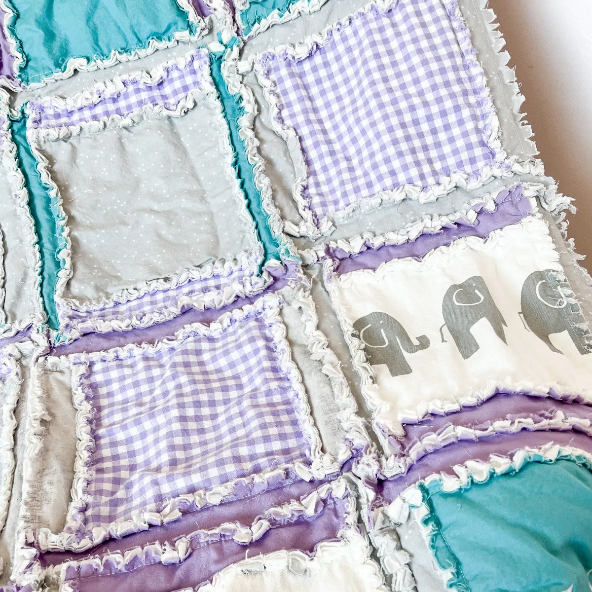 Elephant Crib Bedding - Turquoise / Purple / Gray