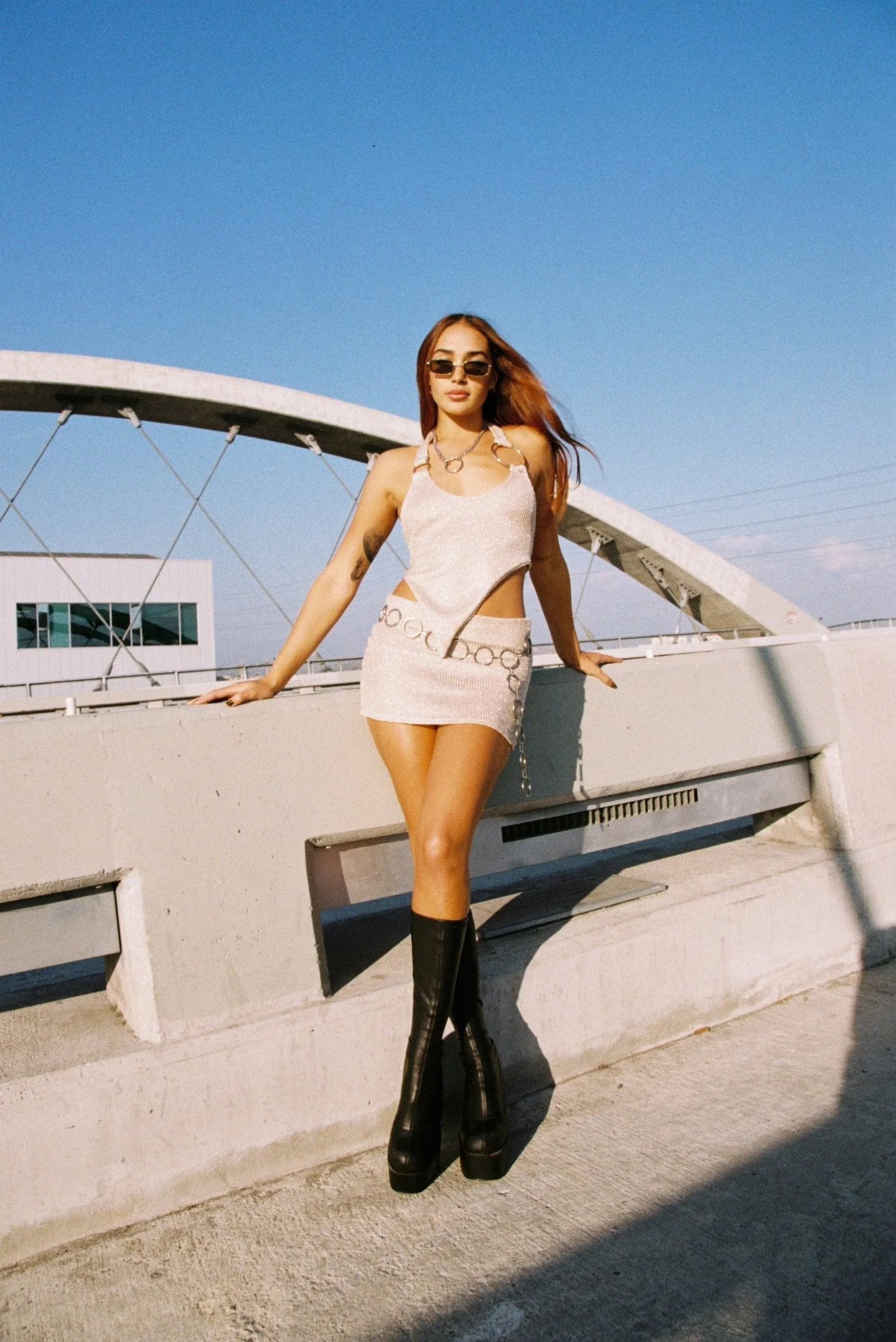 Enigma gold knit mini skirt