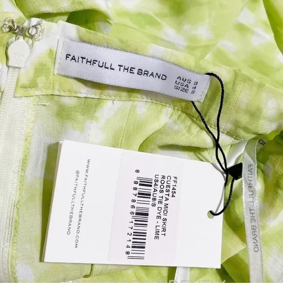 FAITHFULL THE BRAND Cuesta Midi Skirt, Roos Tie Dye, S/US4