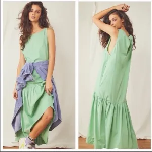 Free People Dakota Drop Waist MIDI Dress Green Size Small NWT