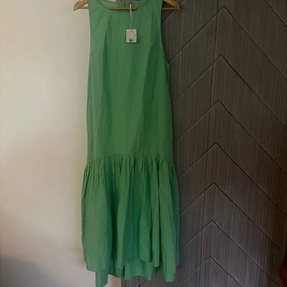 Free People Dakota Drop Waist MIDI Dress Green Size Small NWT