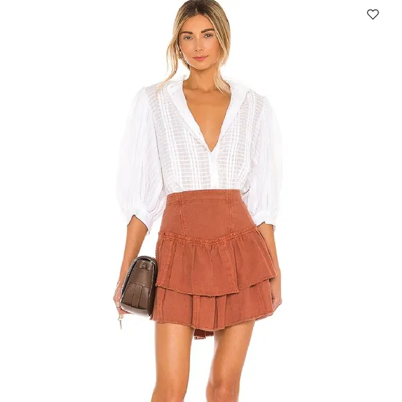 Free People Ruffles in the Sand Mini Skirt in Petrichor Rust