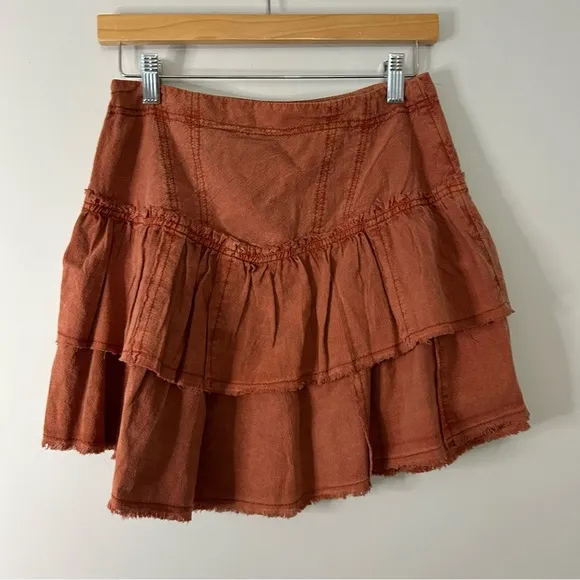 Free People Ruffles in the Sand Mini Skirt in Petrichor Rust