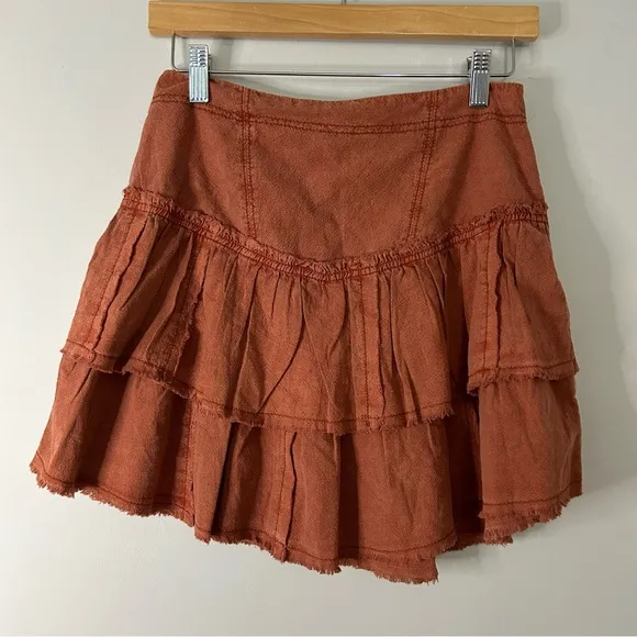 Free People Ruffles in the Sand Mini Skirt in Petrichor Rust